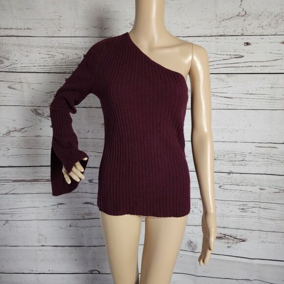 Aqua One Shoulder 100% Cashmere Sweater Medium NWT - Picture 2 of 5